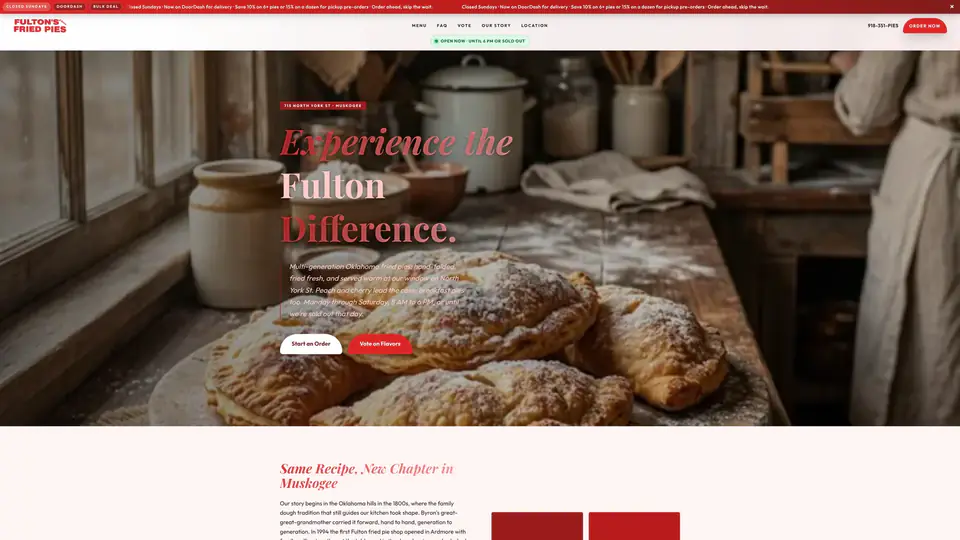 Fulton Fried Pies product photography from the live site hero