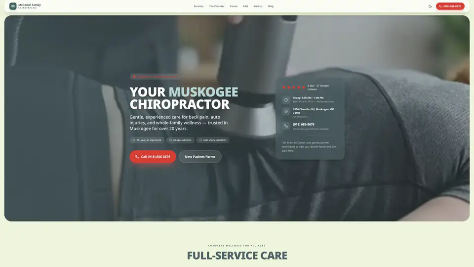 McDaniel Family Chiropractic website homepage