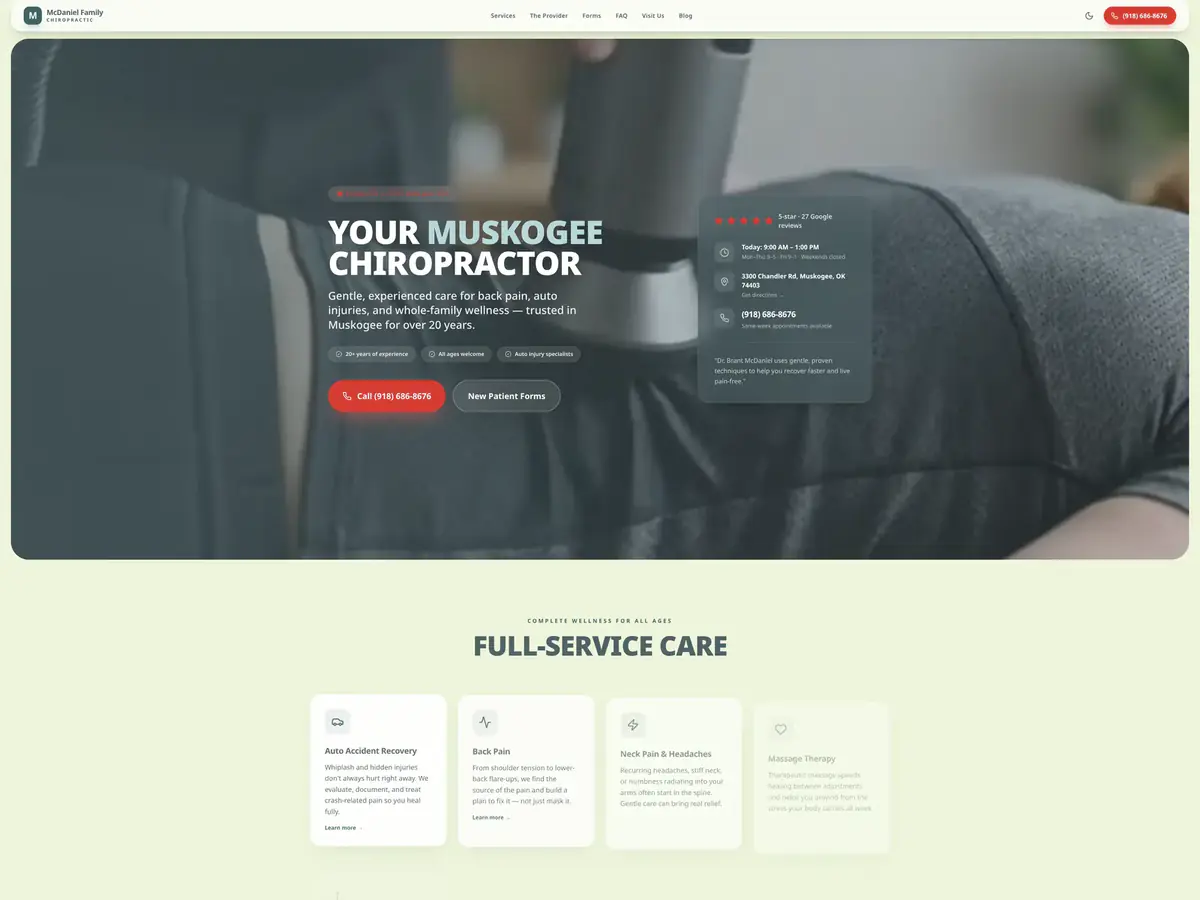 McDaniel Family Chiropractic website homepage