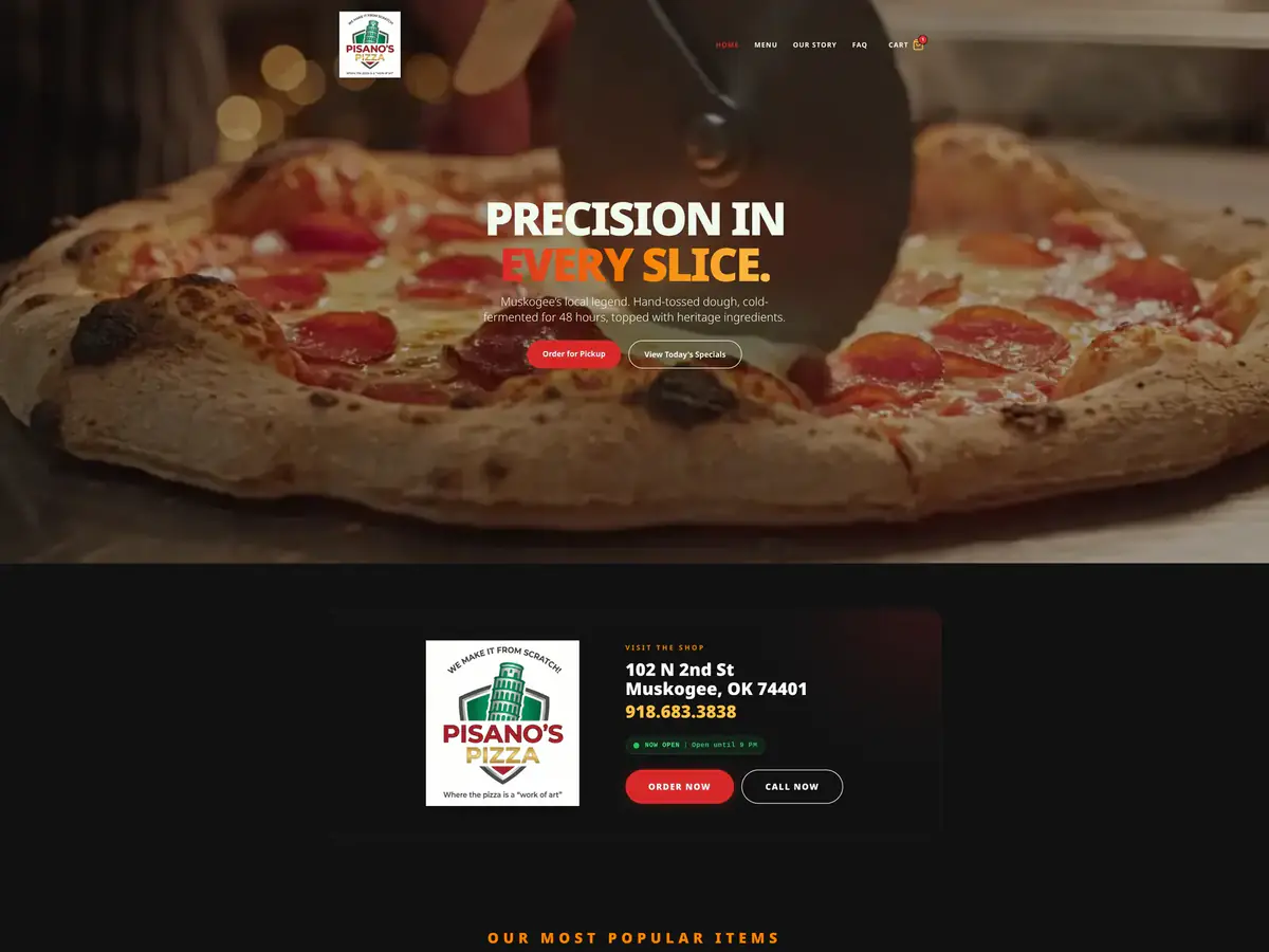Pisano's Pizza Muskogee website homepage