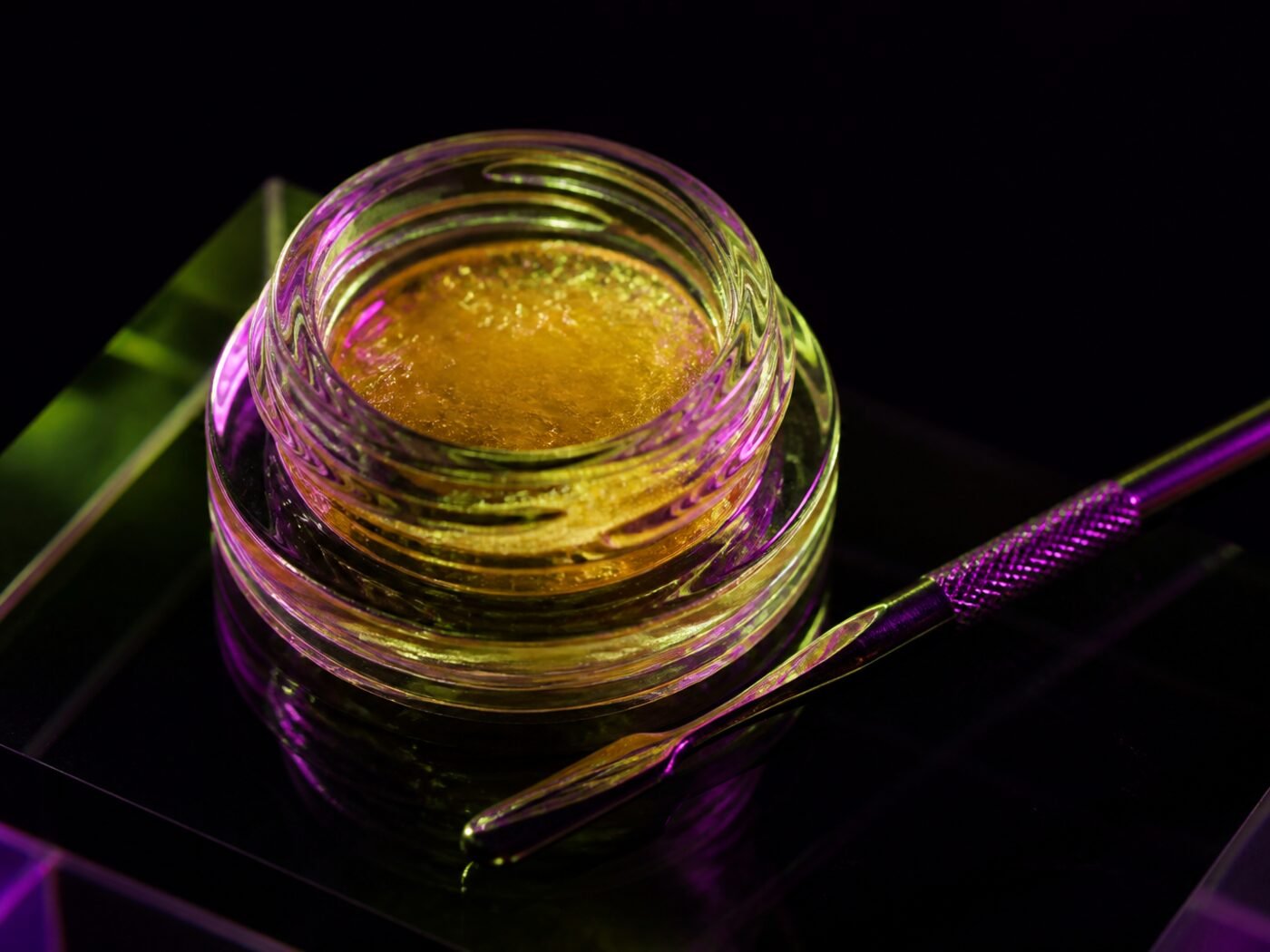 Studio shot of hash rosin in a glass jar